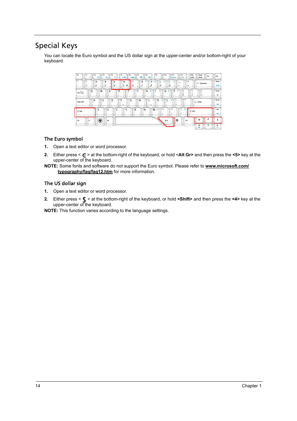 Special keys | Acer 4715Z User Manual | Page 24 / 154
