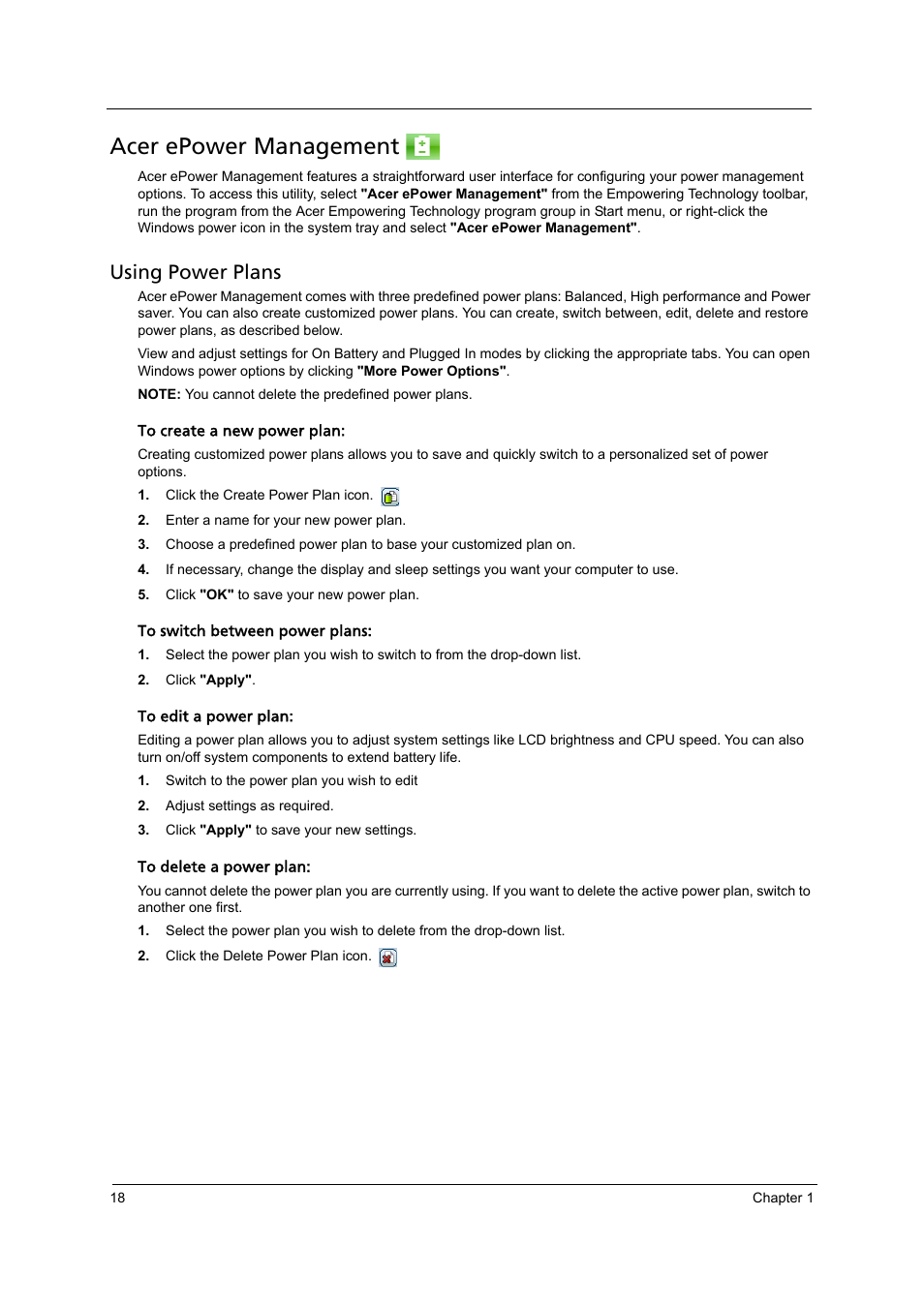 Acer epower management, Using power plans | Acer 4715Z User Manual | Page 28 / 154