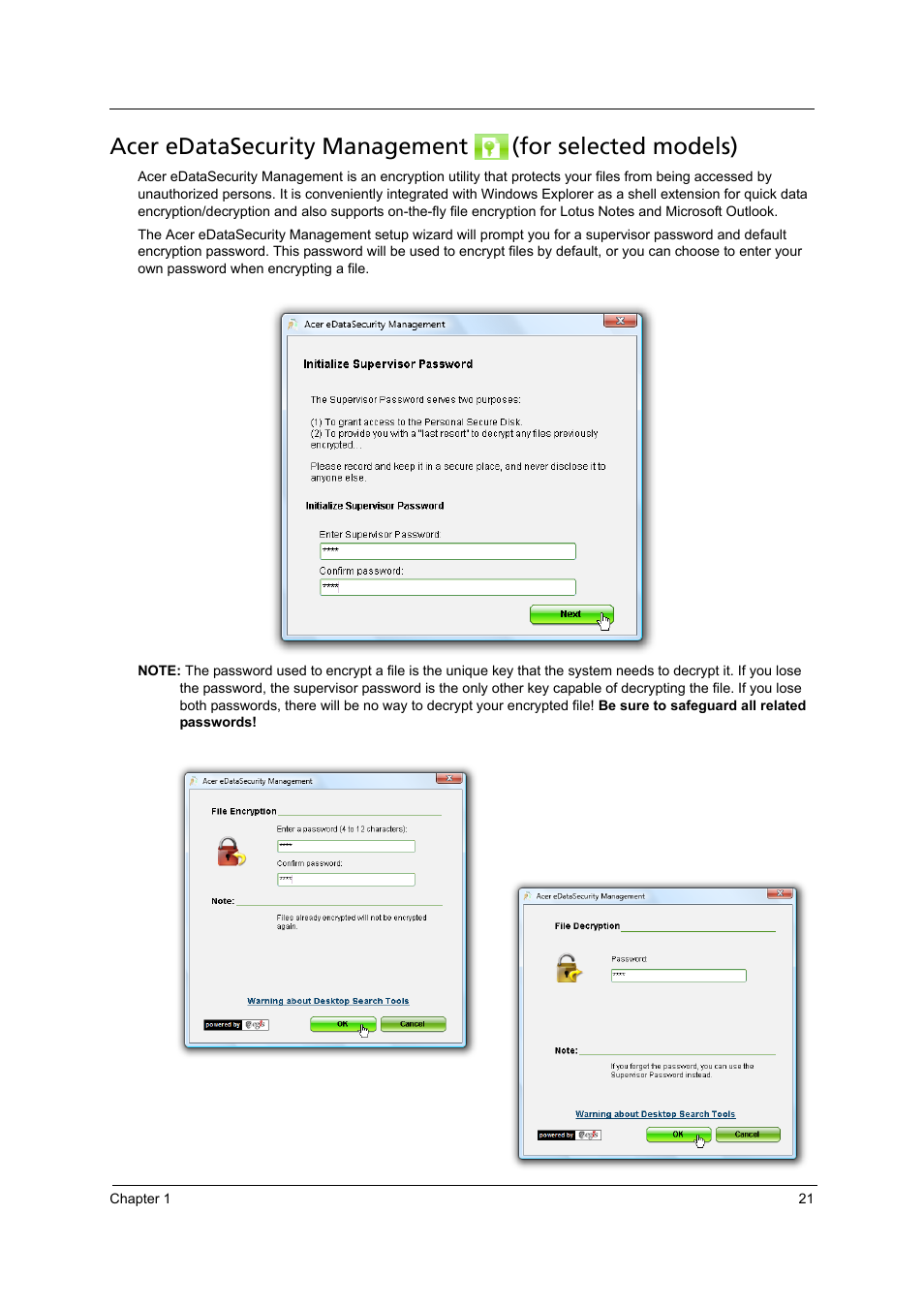 Acer edatasecurity management, For selected models) | Acer 4715Z User Manual | Page 31 / 154