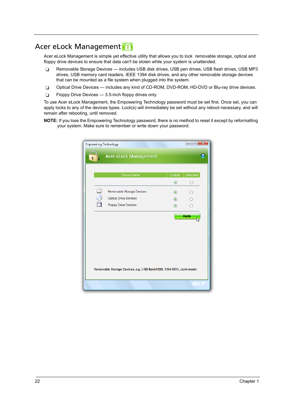 Acer elock management | Acer 4715Z User Manual | Page 32 / 154