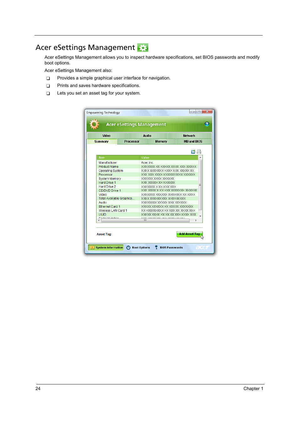 Acer esettings management | Acer 4715Z User Manual | Page 34 / 154