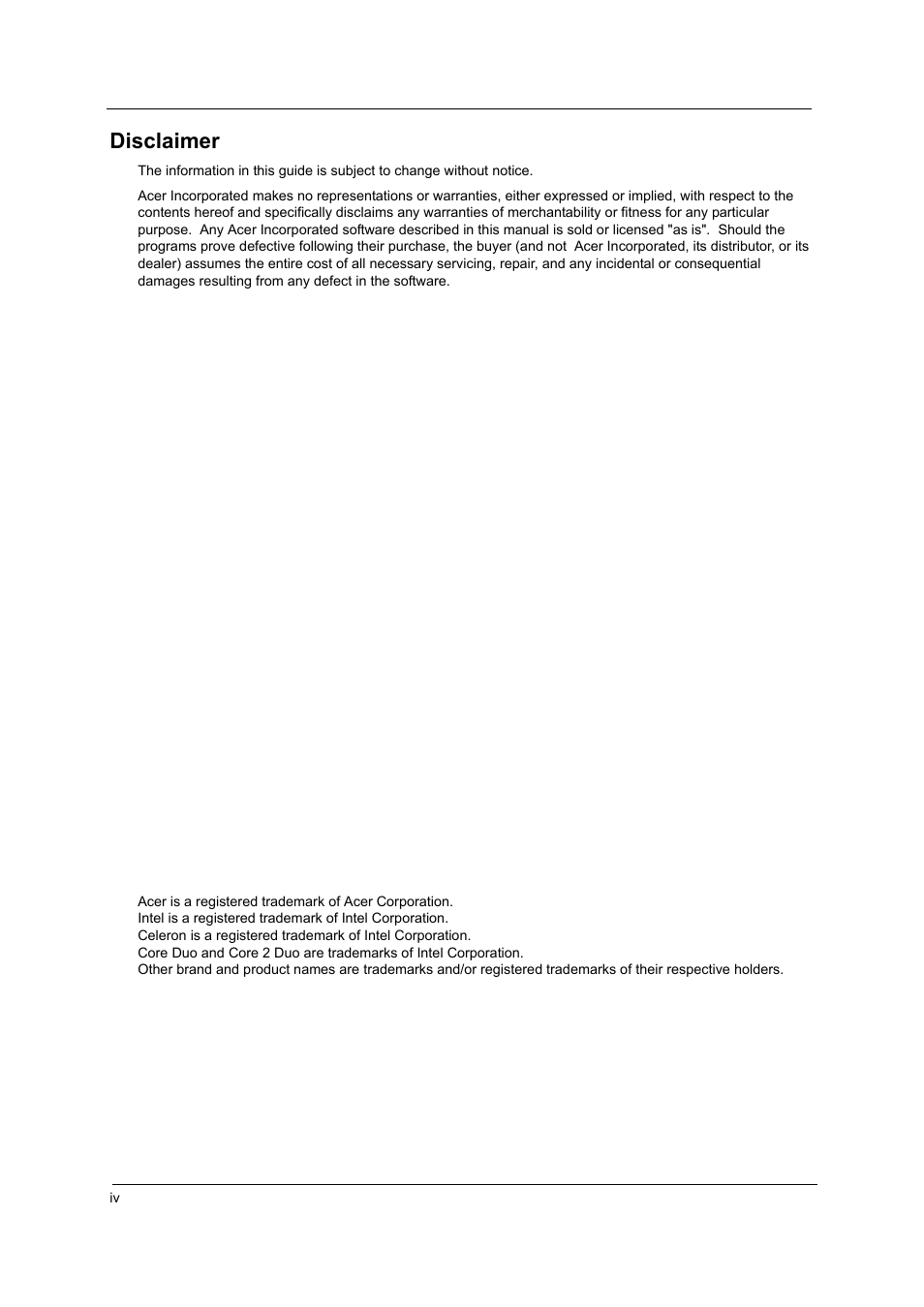 Disclaimer | Acer 4715Z User Manual | Page 4 / 154