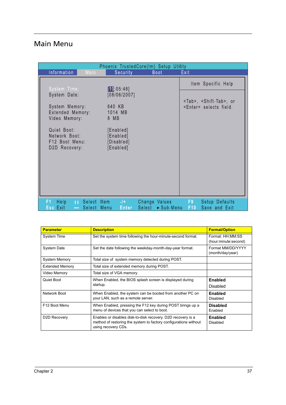 Main menu | Acer 4715Z User Manual | Page 47 / 154