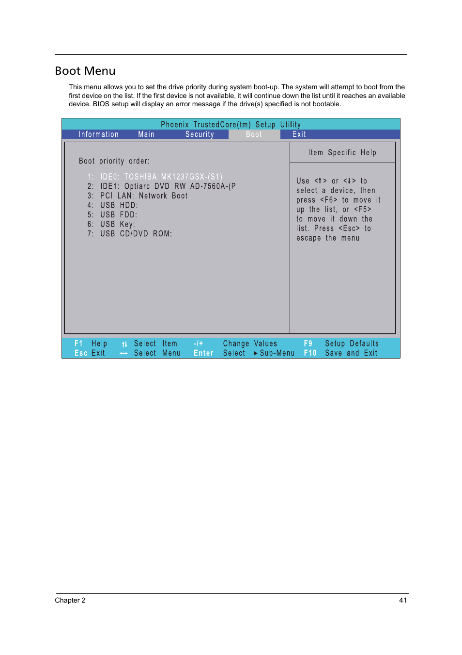 Boot menu | Acer 4715Z User Manual | Page 51 / 154
