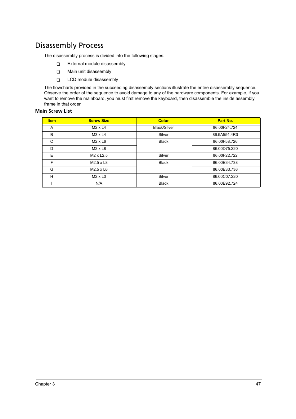 Disassembly process | Acer 4715Z User Manual | Page 57 / 154