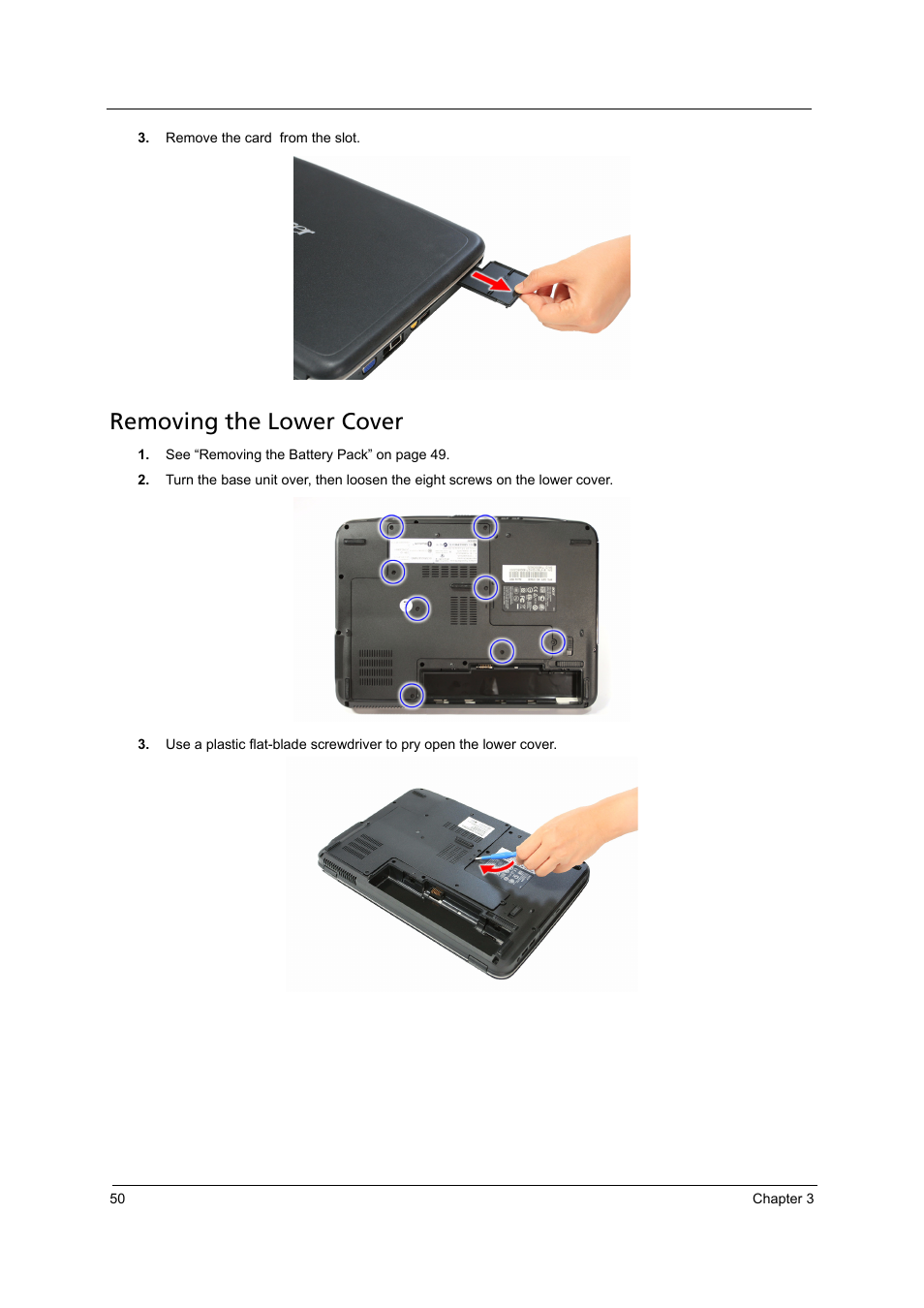 Removing the lower cover | Acer 4715Z User Manual | Page 60 / 154