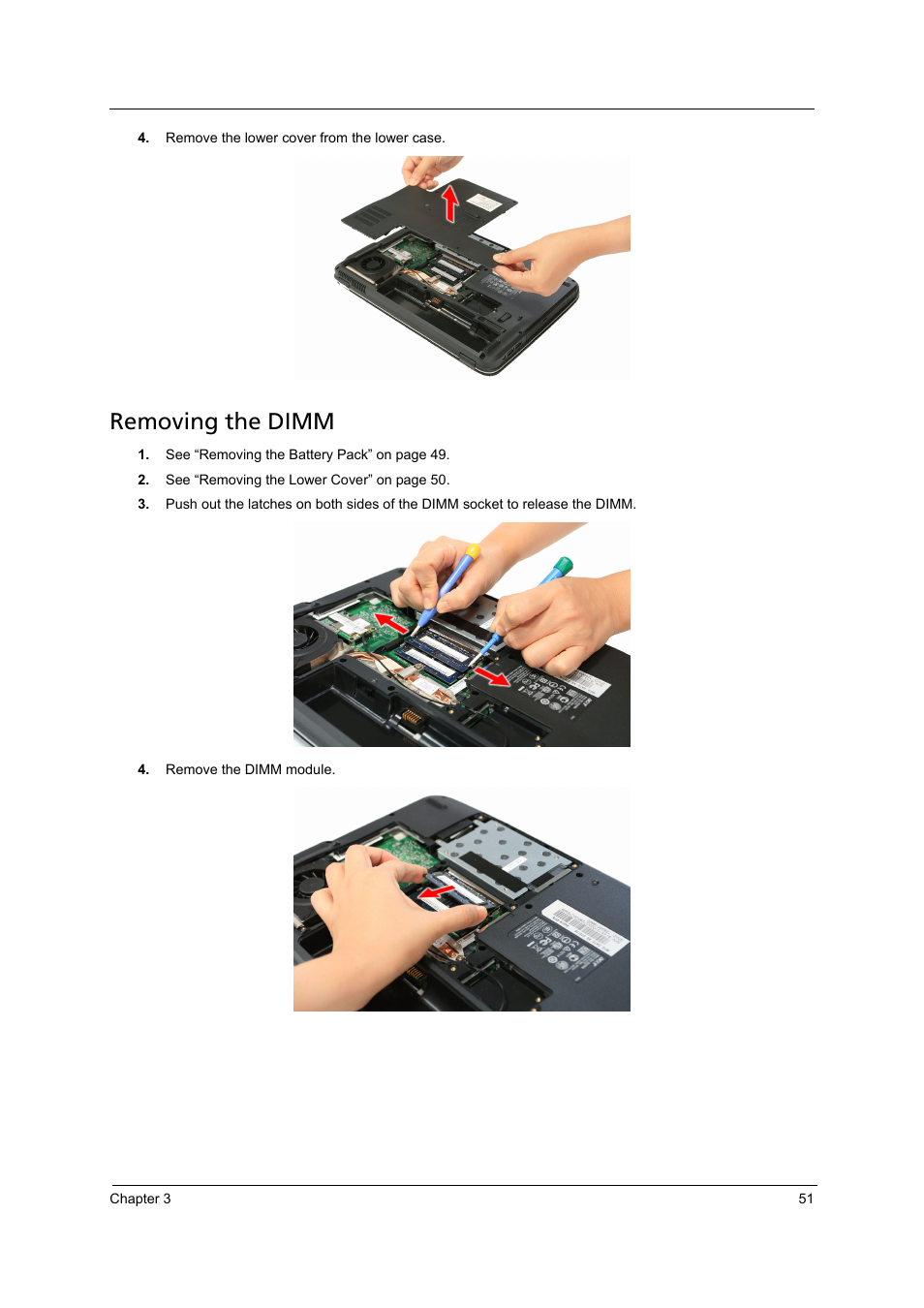 Removing the dimm | Acer 4715Z User Manual | Page 61 / 154
