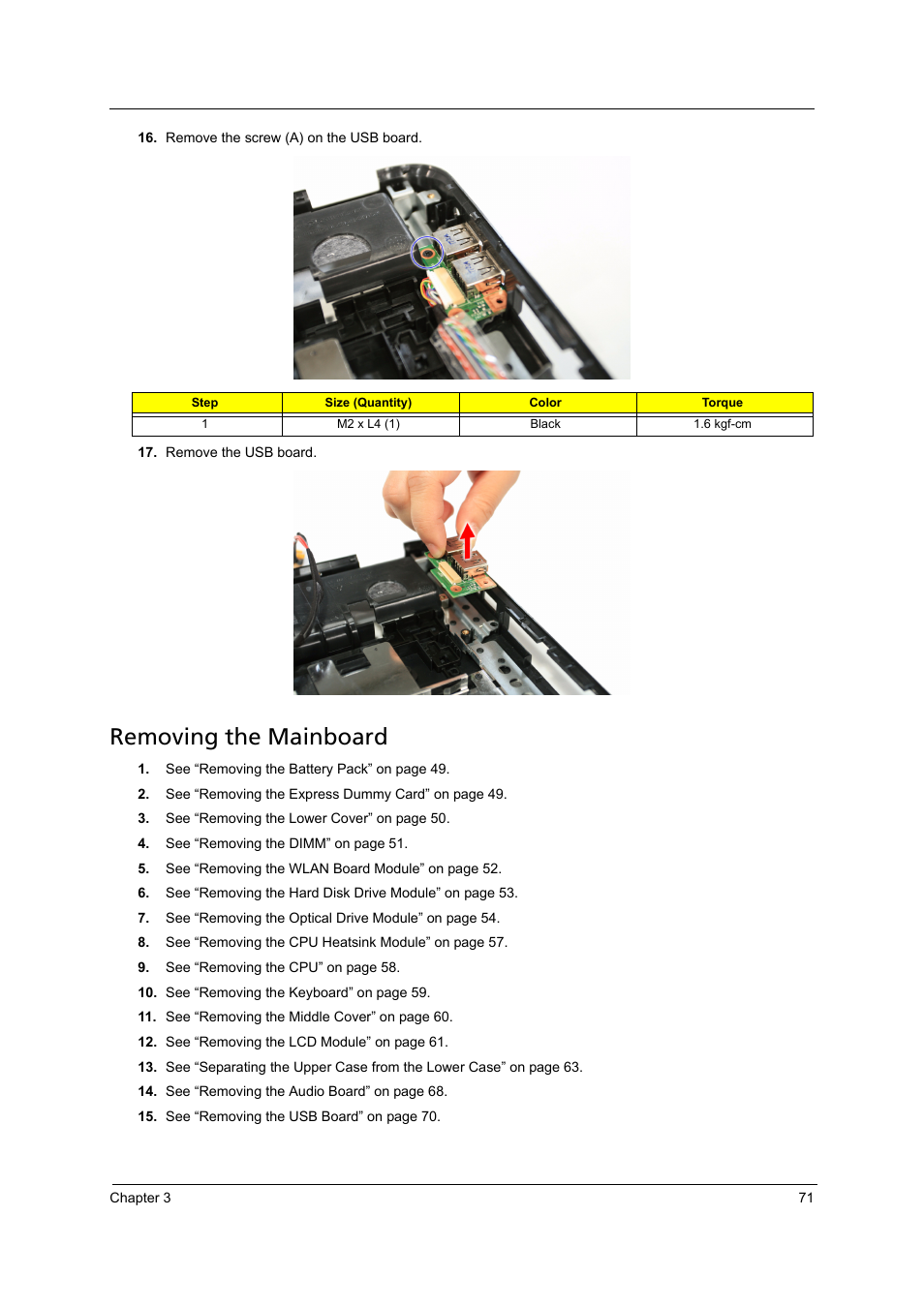 Removing the mainboard | Acer 4715Z User Manual | Page 81 / 154