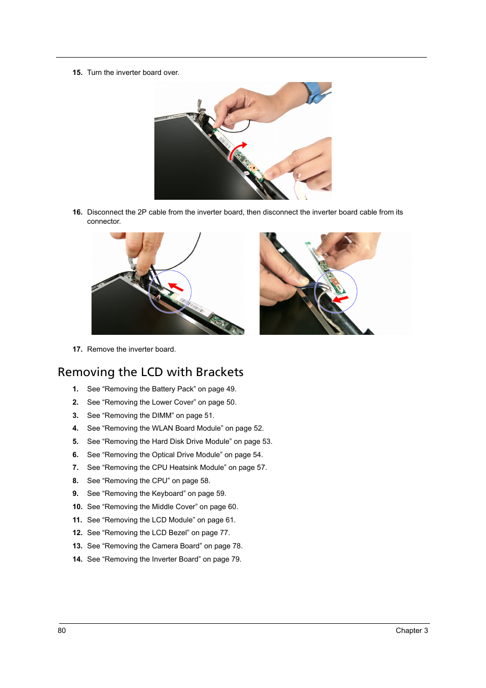 Removing the lcd with brackets | Acer 4715Z User Manual | Page 90 / 154