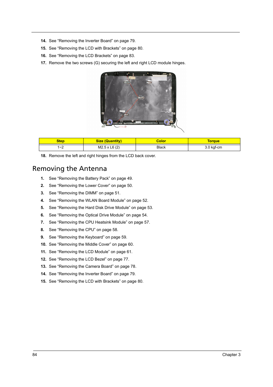 Removing the antenna | Acer 4715Z User Manual | Page 94 / 154