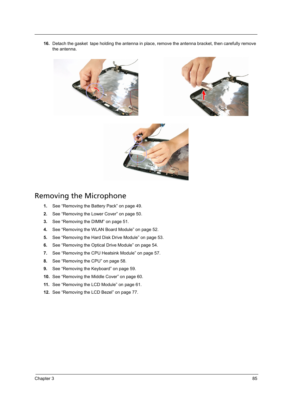 Removing the microphone | Acer 4715Z User Manual | Page 95 / 154
