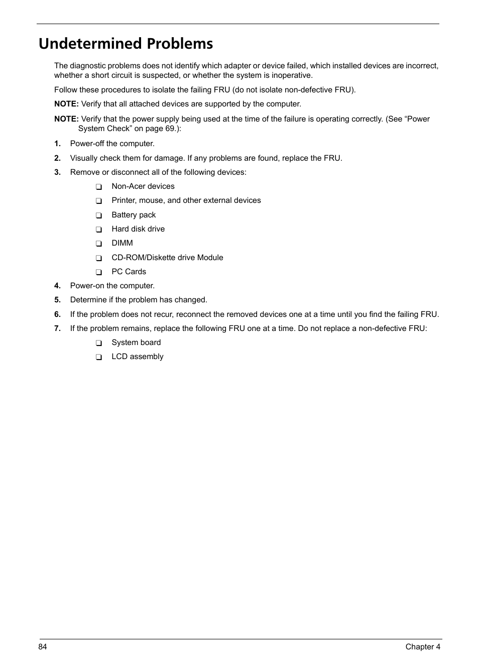 Undetermined problems | Acer 4720Z User Manual | Page 90 / 102