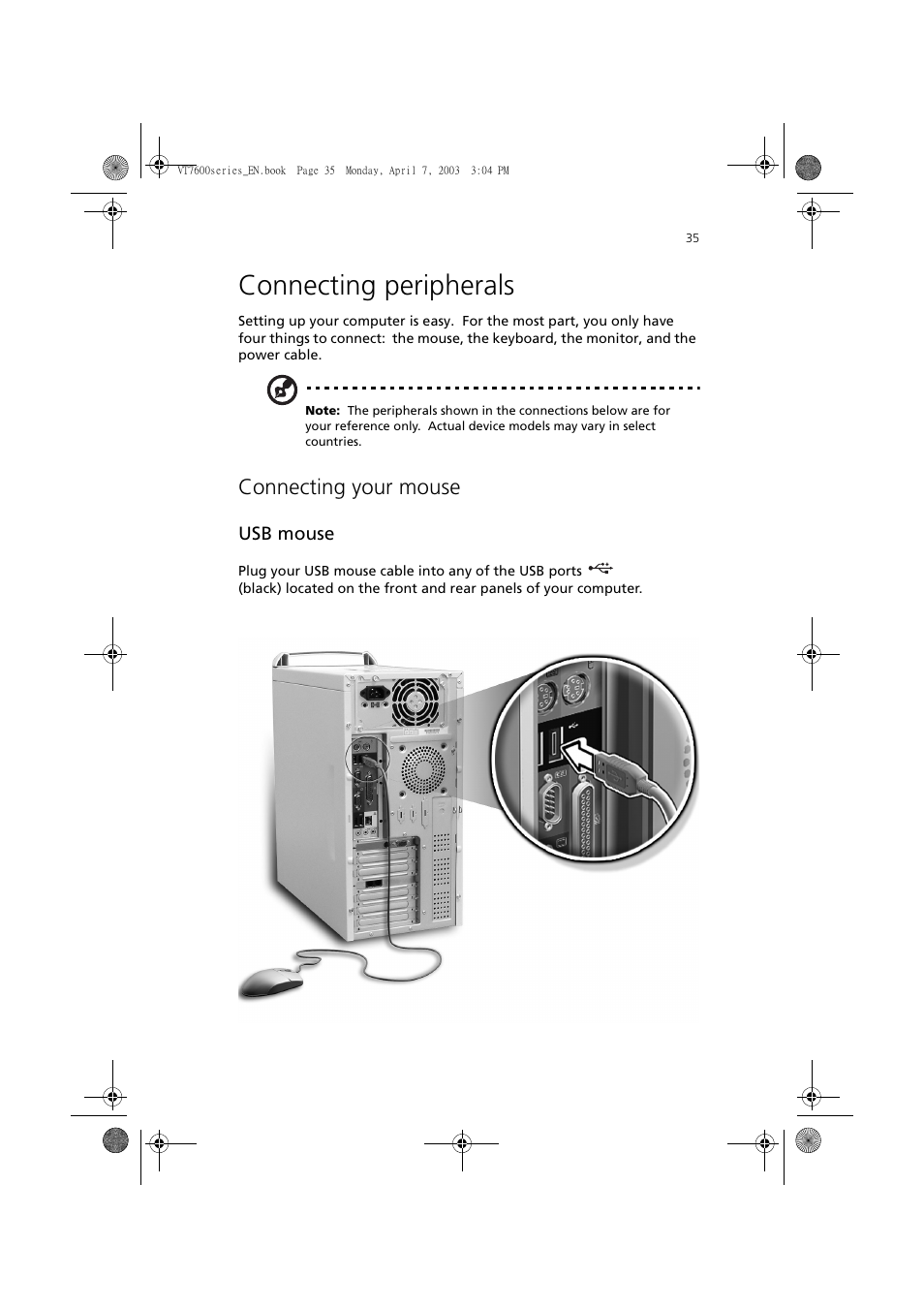 Connecting peripherals, Connecting your mouse | Acer 7600 series User Manual | Page 41 / 116