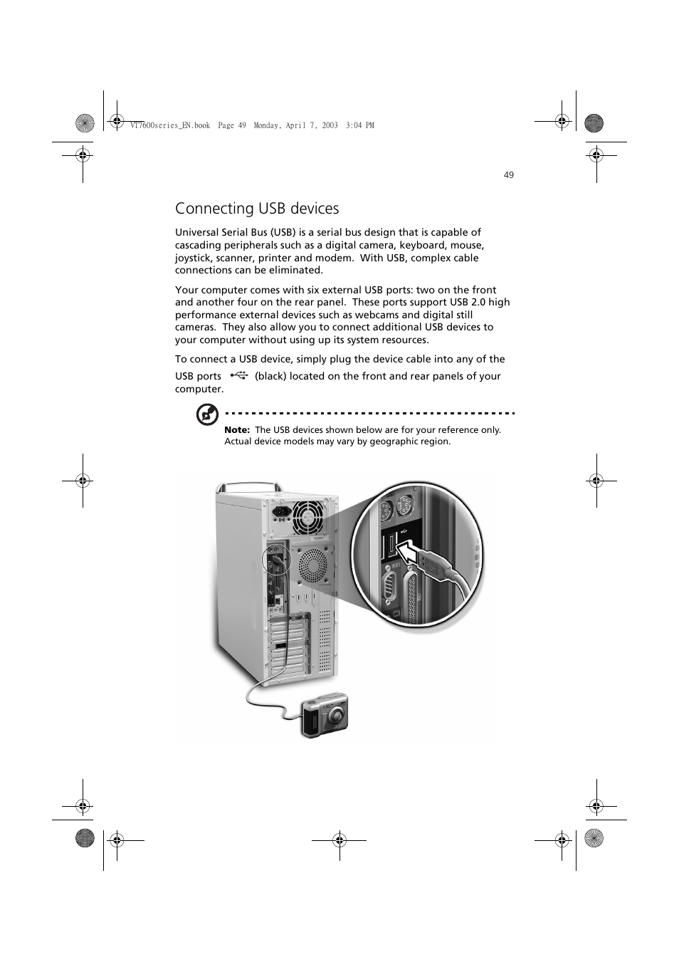 Connecting usb devices | Acer 7600 series User Manual | Page 55 / 116