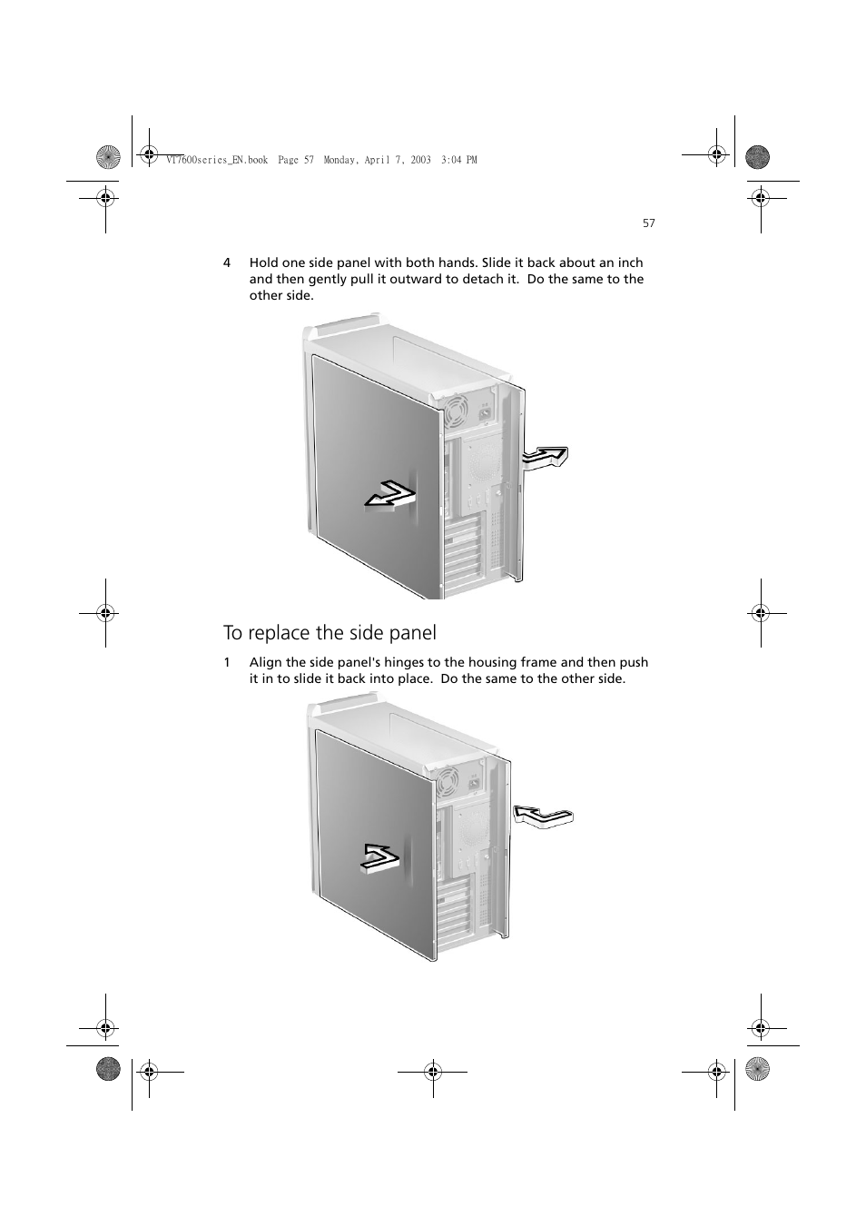 To replace the side panel | Acer 7600 series User Manual | Page 63 / 116