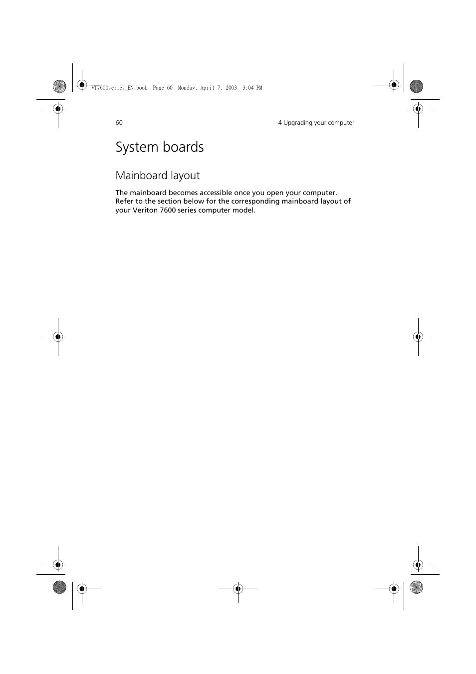 System boards, Mainboard layout | Acer 7600 series User Manual | Page 66 / 116