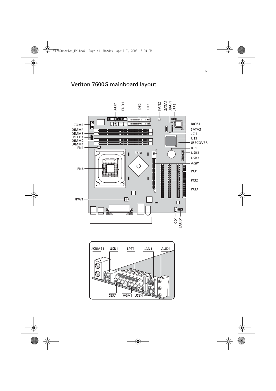 Veriton 7600g mainboard layout | Acer 7600 series User Manual | Page 67 / 116