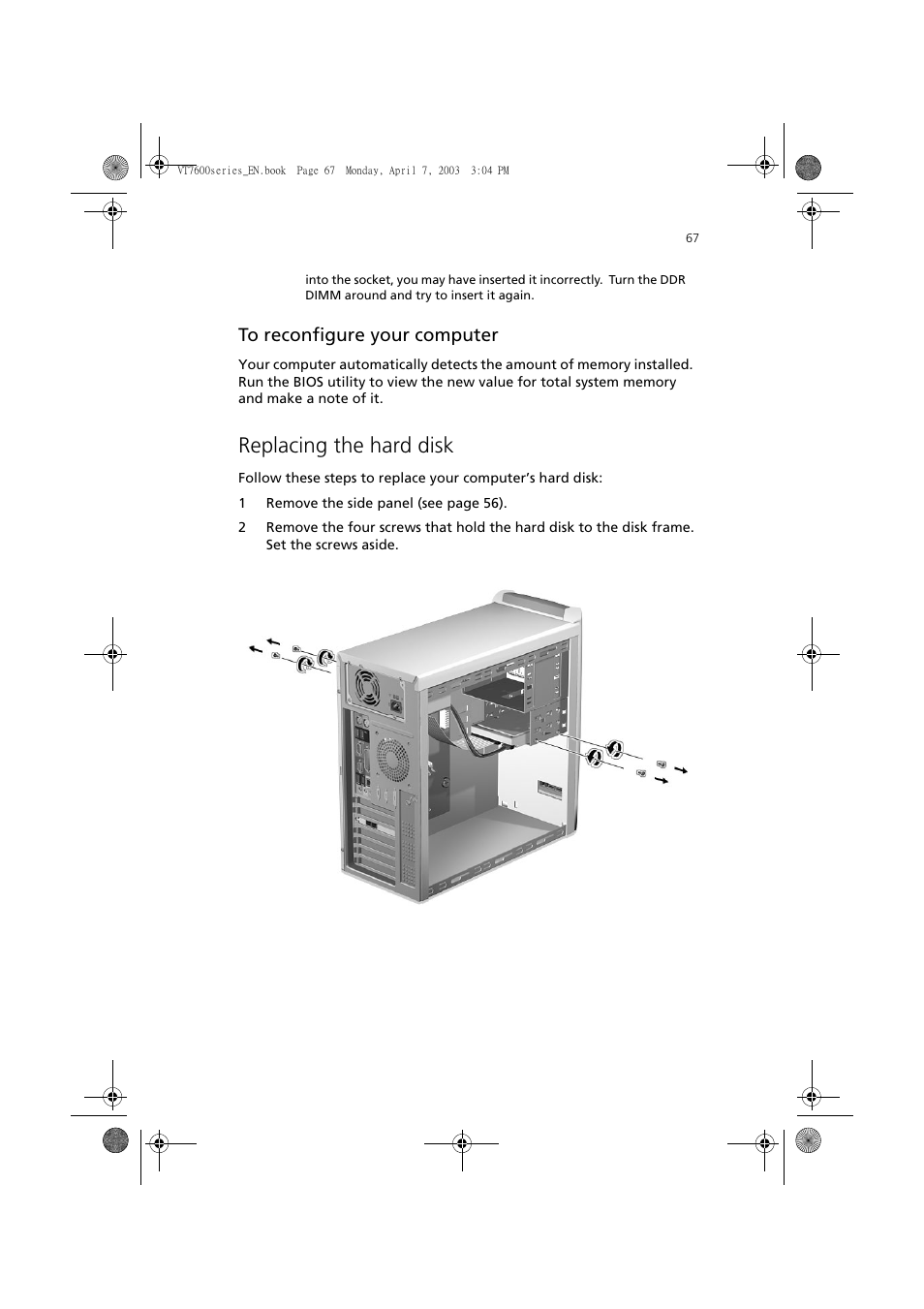 Replacing the hard disk | Acer 7600 series User Manual | Page 73 / 116