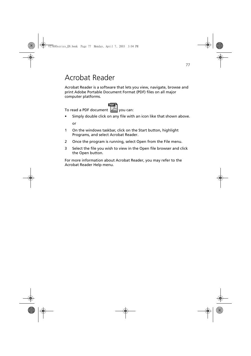 Acrobat reader | Acer 7600 series User Manual | Page 83 / 116