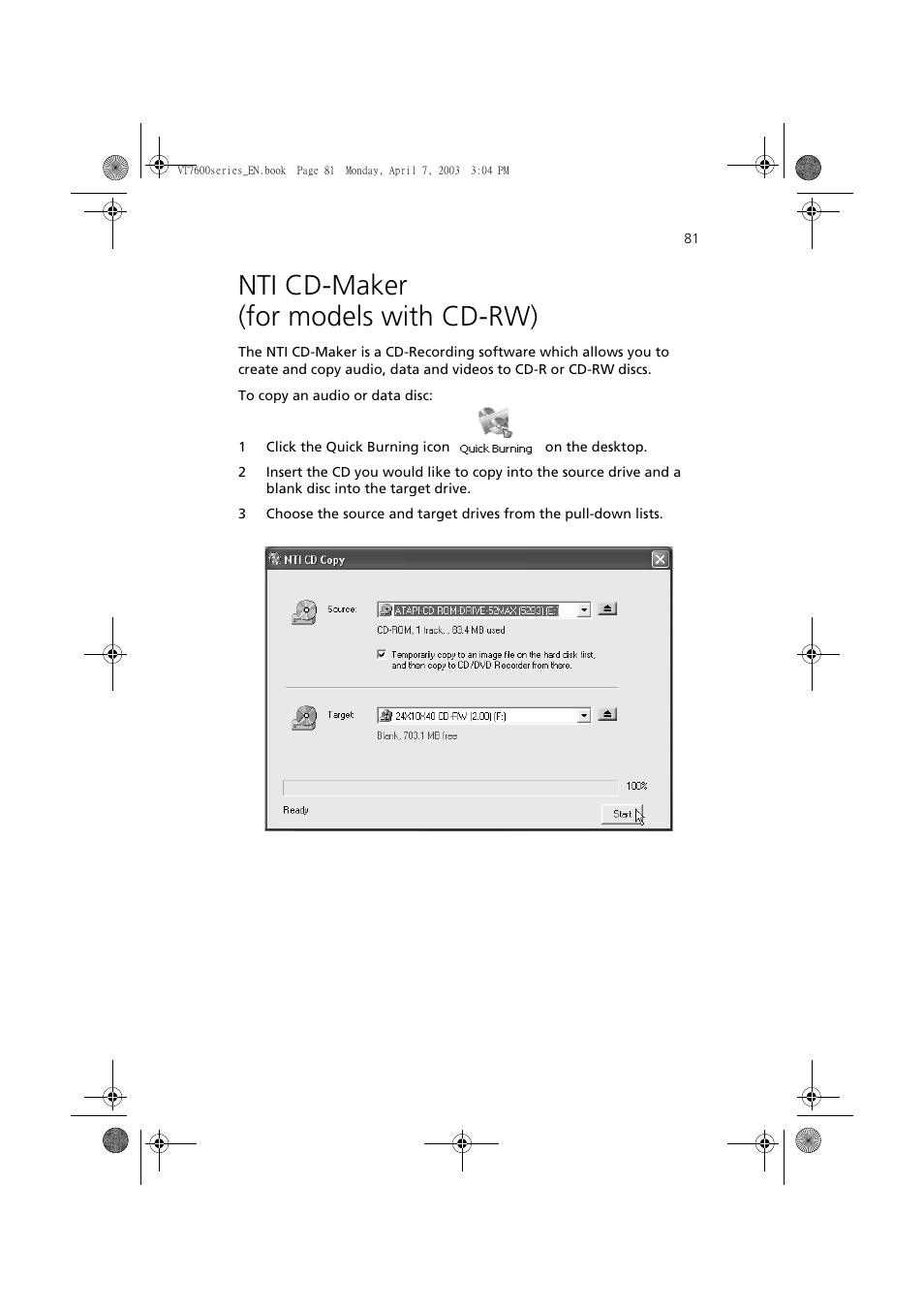 Nti cd-maker (for models with cd-rw) | Acer 7600 series User Manual | Page 87 / 116