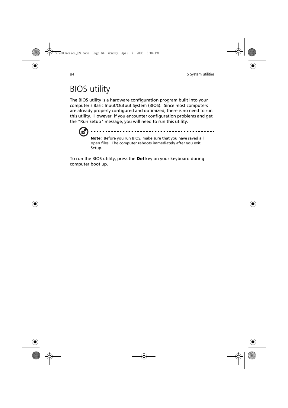 Bios utility | Acer 7600 series User Manual | Page 90 / 116