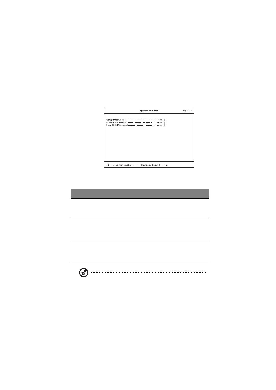 System security, Setting, Password 86 | Setting a password | Acer 505 series User Manual | Page 107 / 132