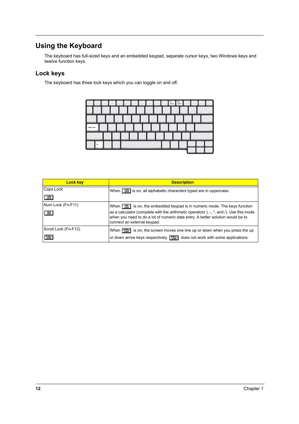 Using the keyboard, Lock keys | Acer 2600 User Manual | Page 17 / 126