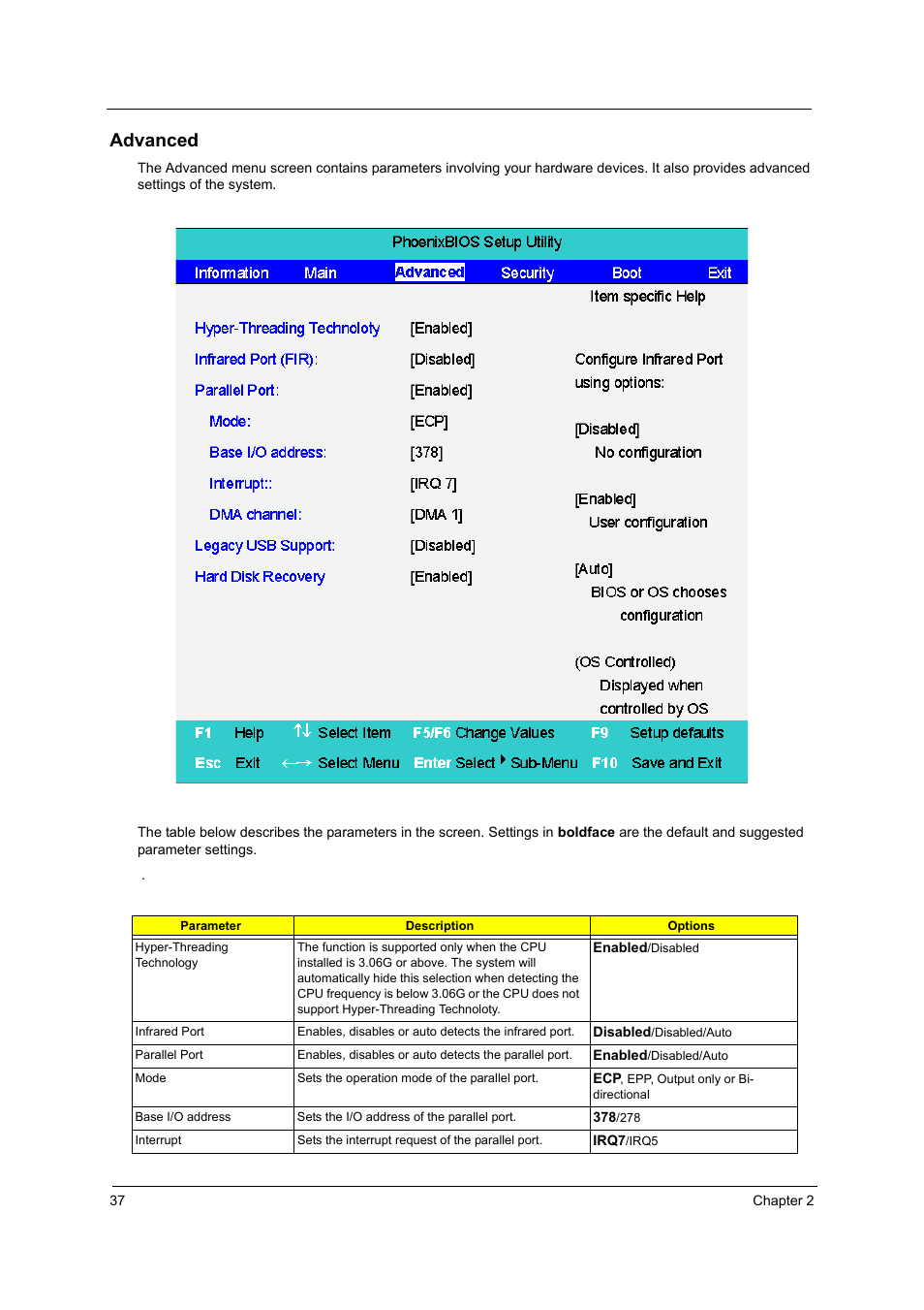 Advanced | Acer 2600 User Manual | Page 42 / 126