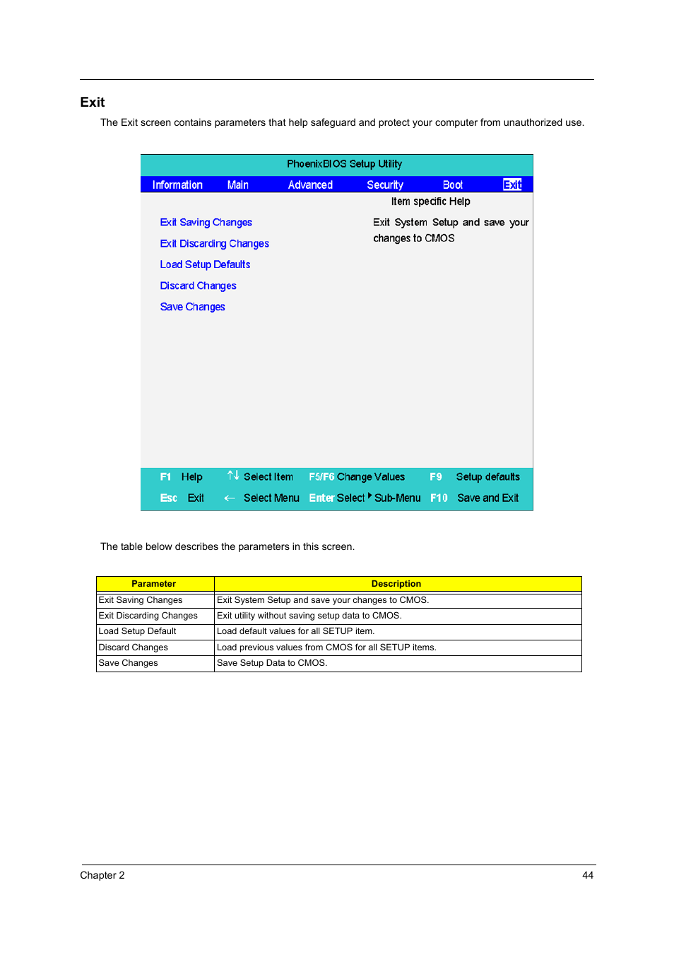 Exit | Acer 2600 User Manual | Page 49 / 126