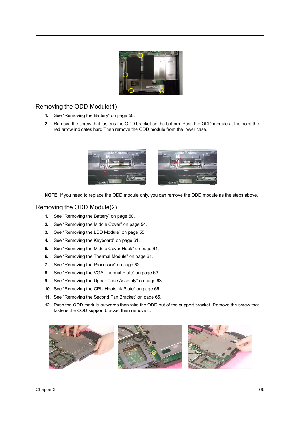 Removing the odd module(1), Removing the odd module(2) | Acer 2600 User Manual | Page 71 / 126