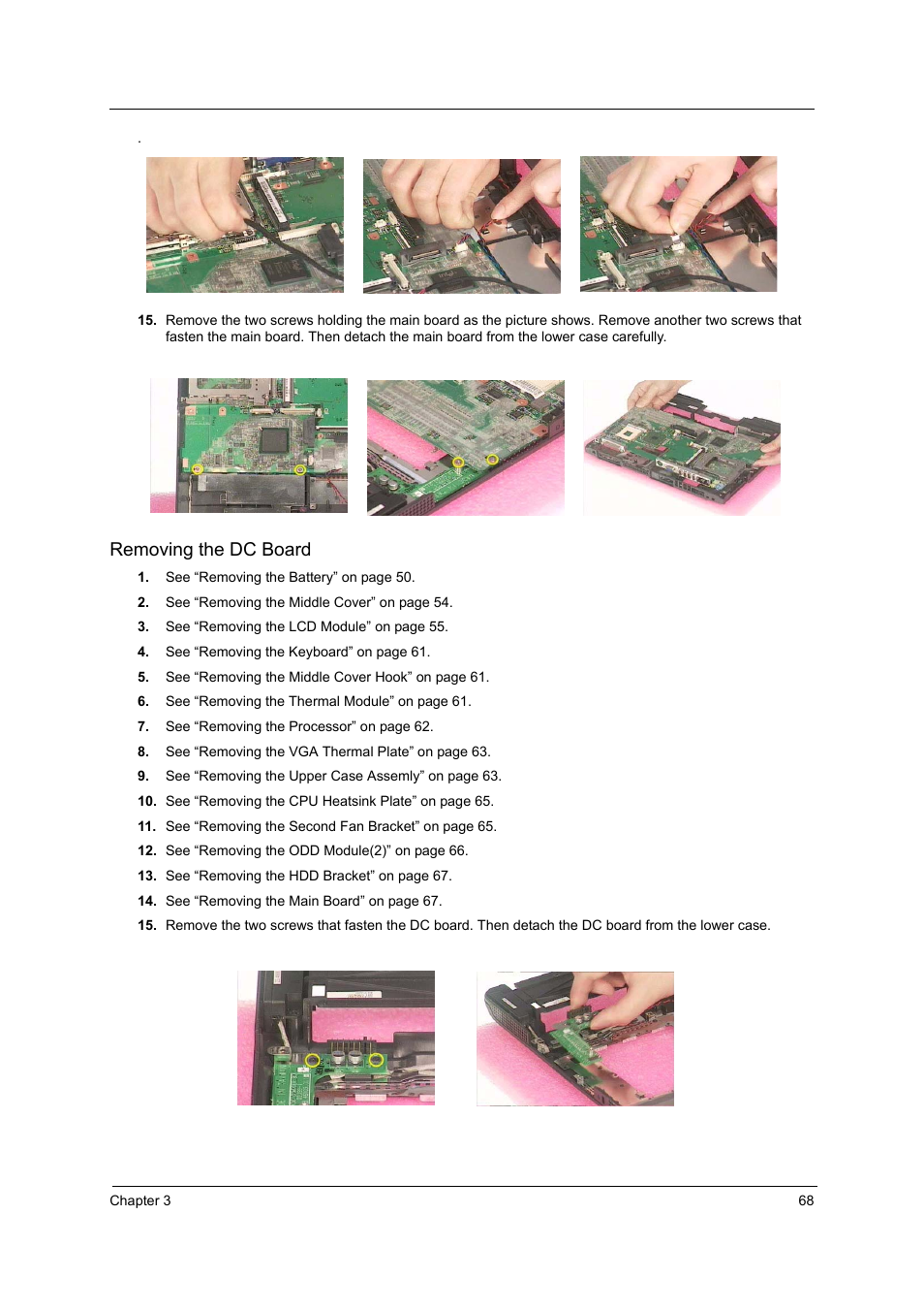 Removing the dc board | Acer 2600 User Manual | Page 73 / 126