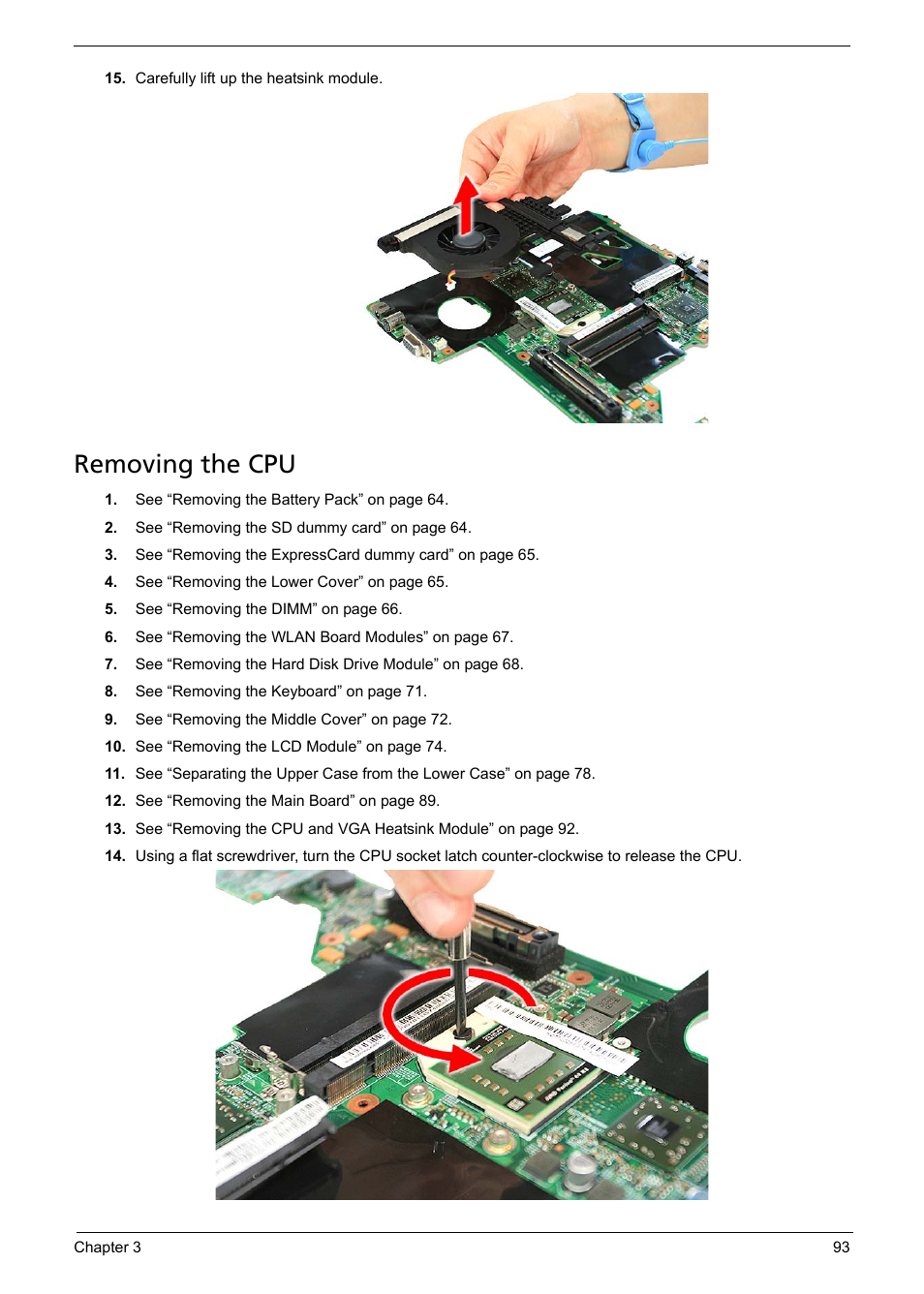 Removing the cpu | Acer 1200 User Manual | Page 103 / 166