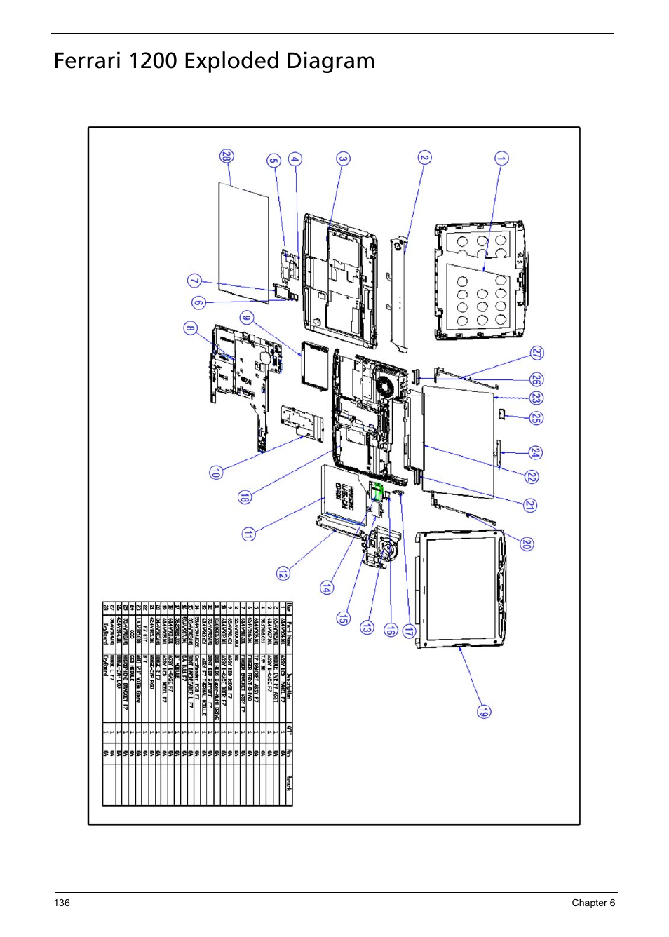 Ferrari 1200 exploded diagram | Acer 1200 User Manual | Page 146 / 166