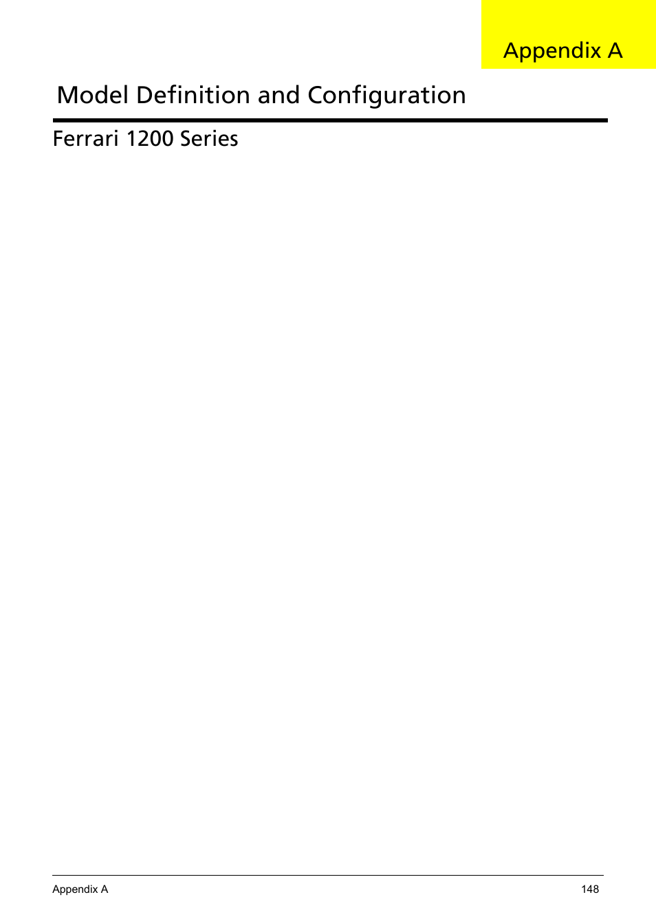 App.a model definition and configuration, Ferrari 1200 series, Model definition and configuration | Appendix a | Acer 1200 User Manual | Page 158 / 166