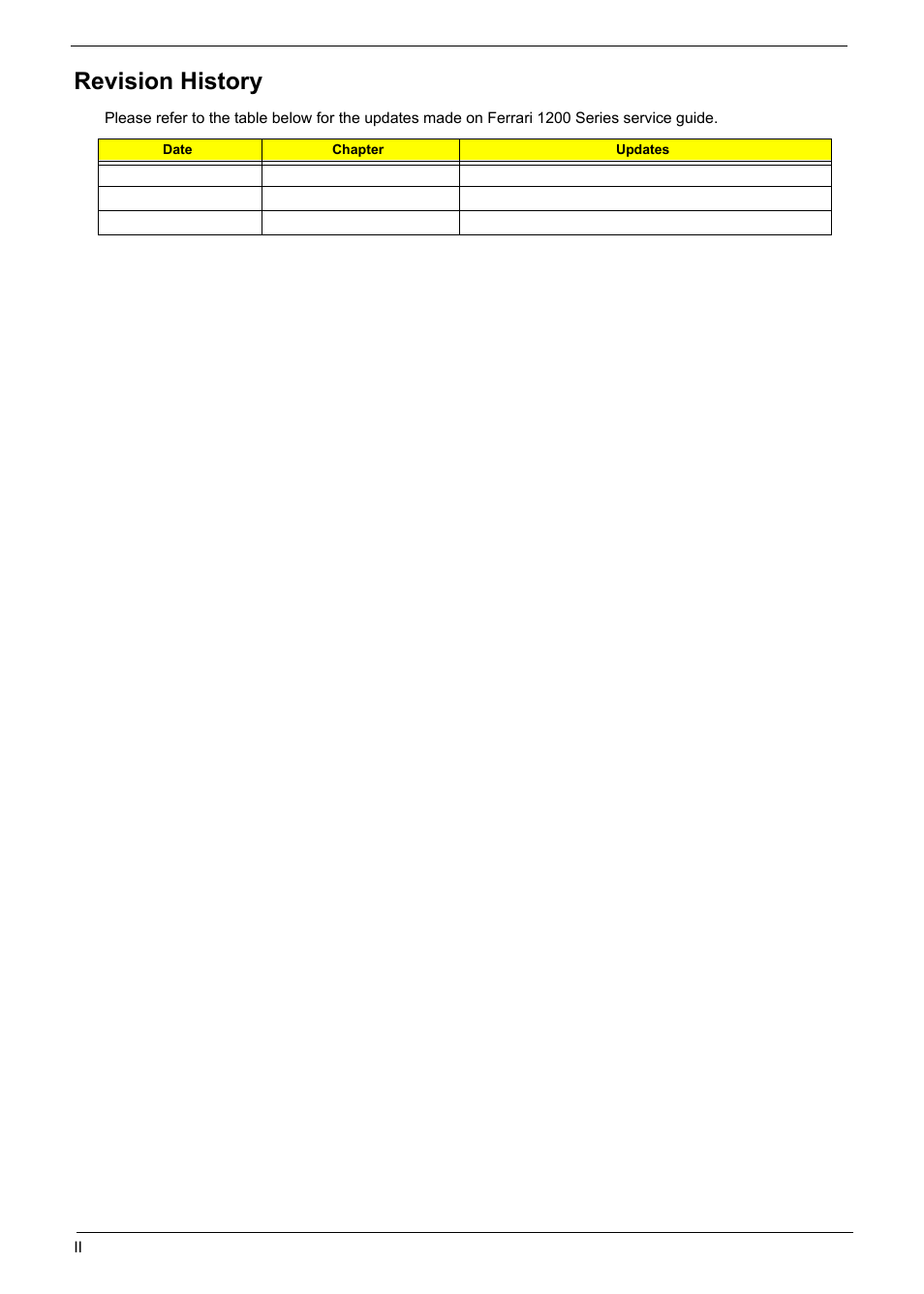 Revision history | Acer 1200 User Manual | Page 2 / 166