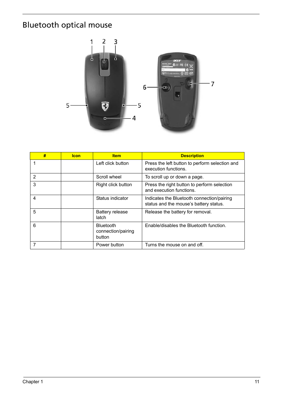 Bluetooth optical mouse | Acer 1200 User Manual | Page 21 / 166