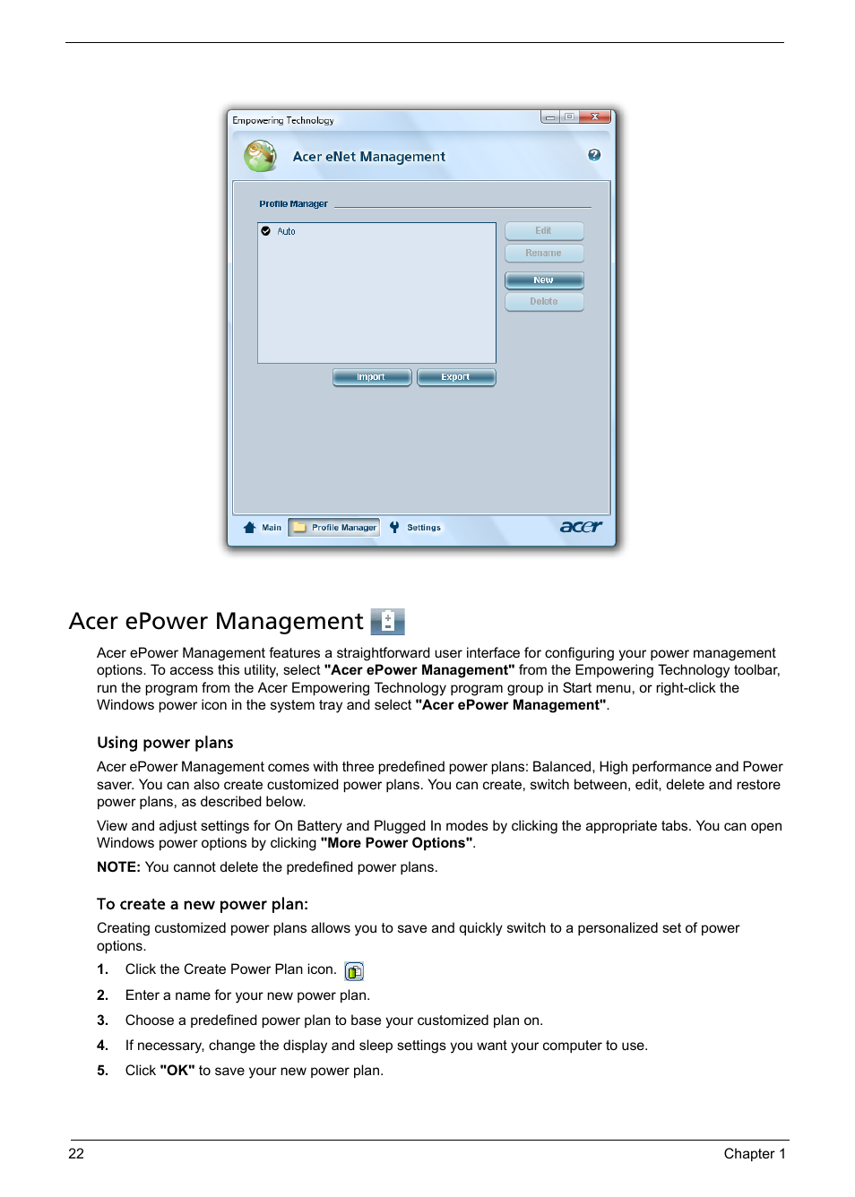 Acer epower management | Acer 1200 User Manual | Page 32 / 166