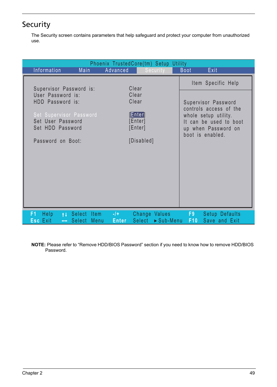 Security | Acer 1200 User Manual | Page 59 / 166