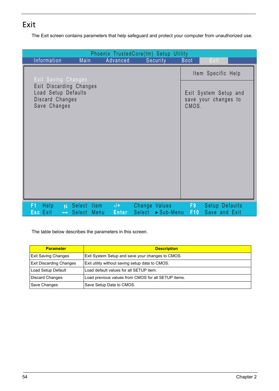 Exit | Acer 1200 User Manual | Page 64 / 166