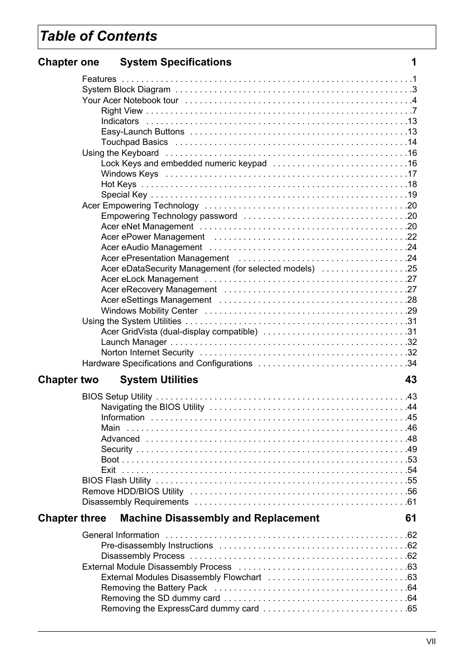 Acer 1200 User Manual | Page 7 / 166