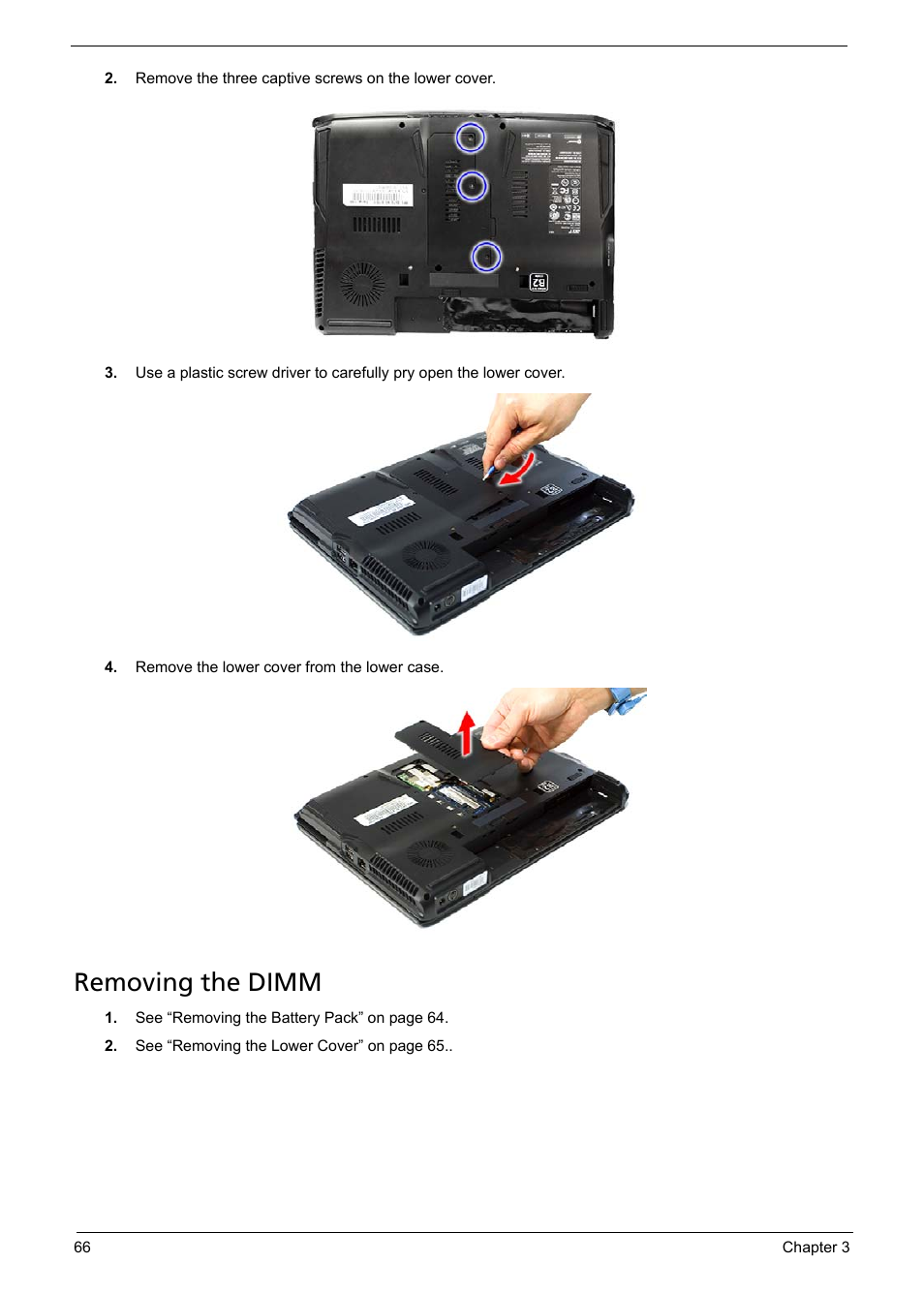 Removing the dimm | Acer 1200 User Manual | Page 76 / 166