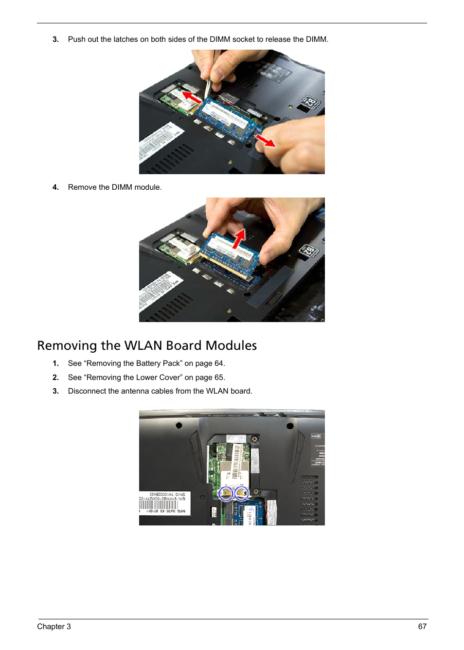 Removing the wlan board modules | Acer 1200 User Manual | Page 77 / 166