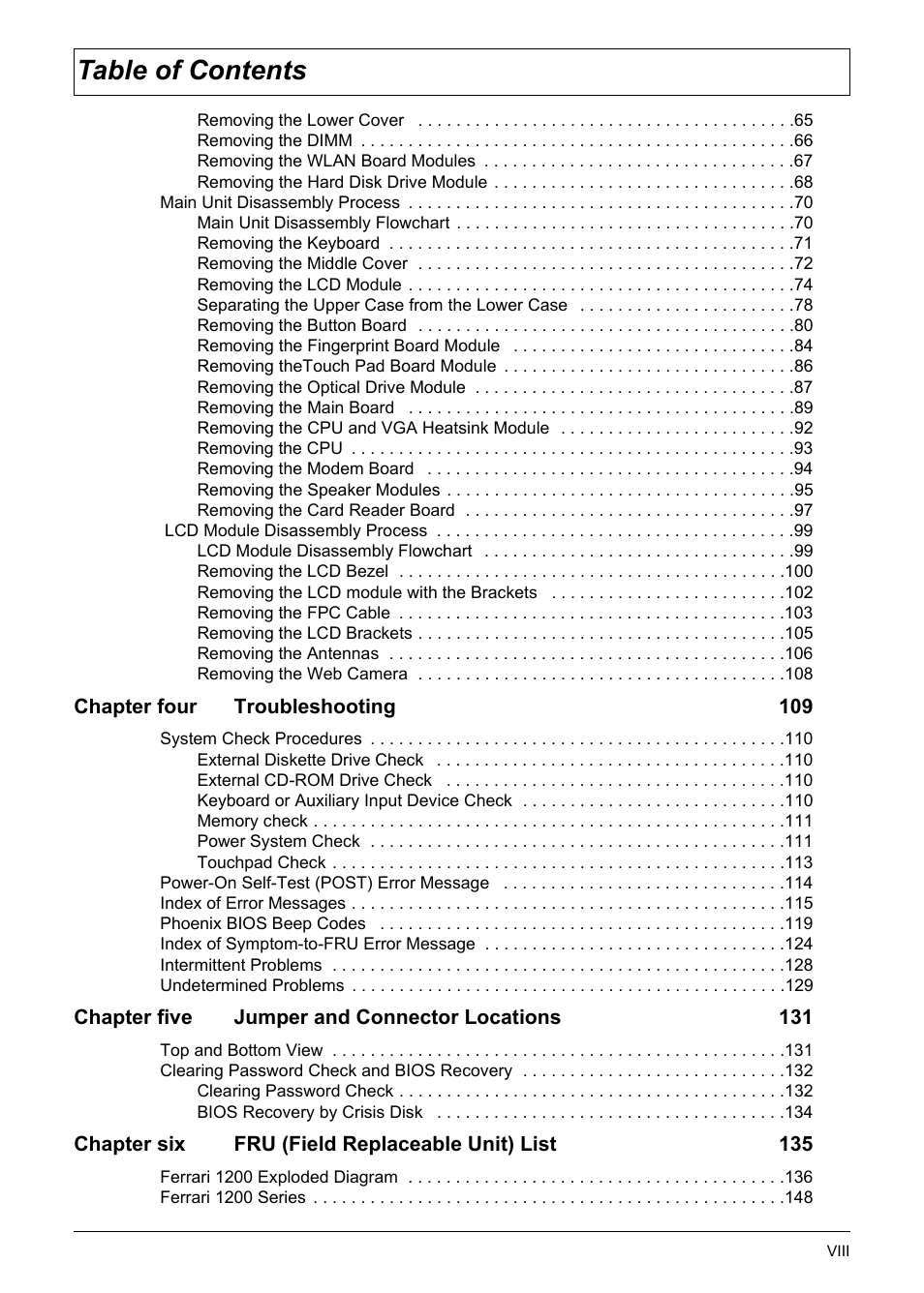 Acer 1200 User Manual | Page 8 / 166