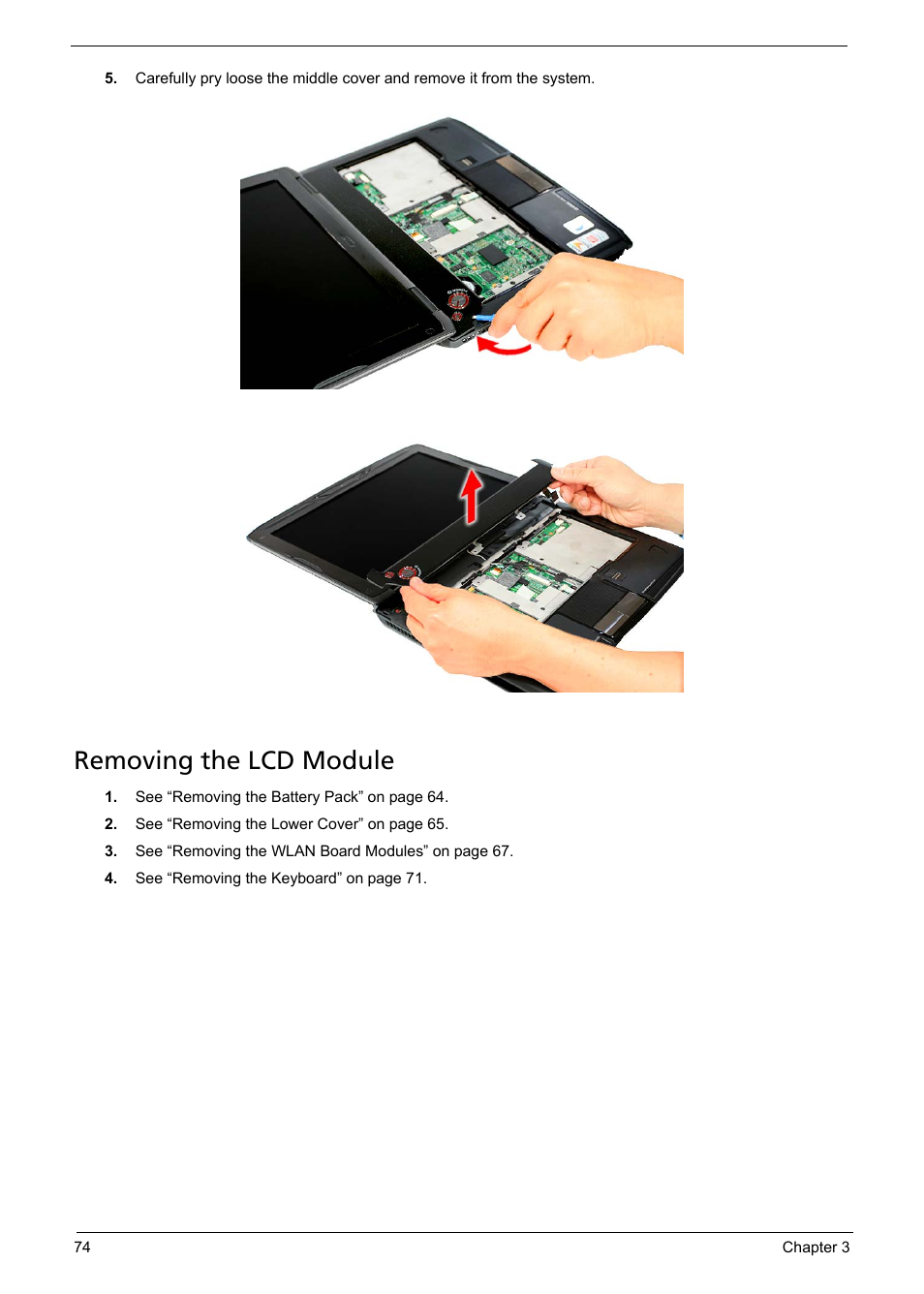 Removing the lcd module | Acer 1200 User Manual | Page 84 / 166