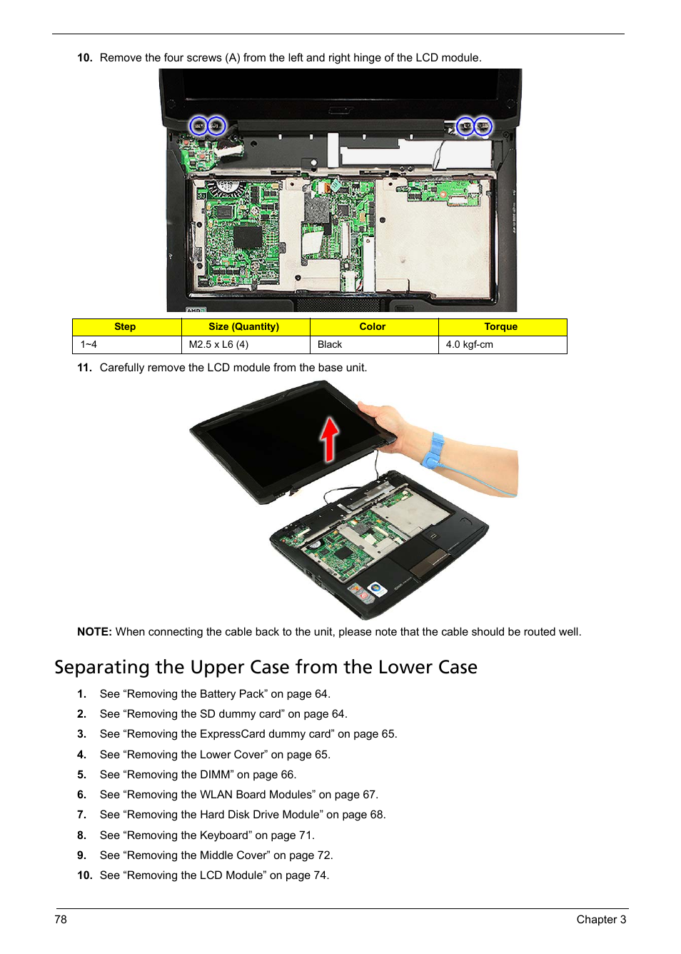 Separating the upper case from the lower case | Acer 1200 User Manual | Page 88 / 166