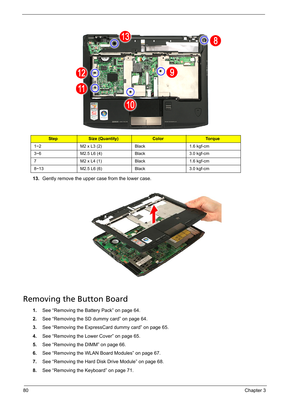 Removing the button board | Acer 1200 User Manual | Page 90 / 166