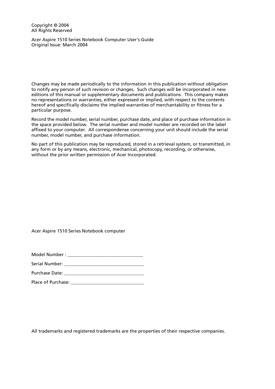 Acer 1510 Series User Manual | Page 2 / 99