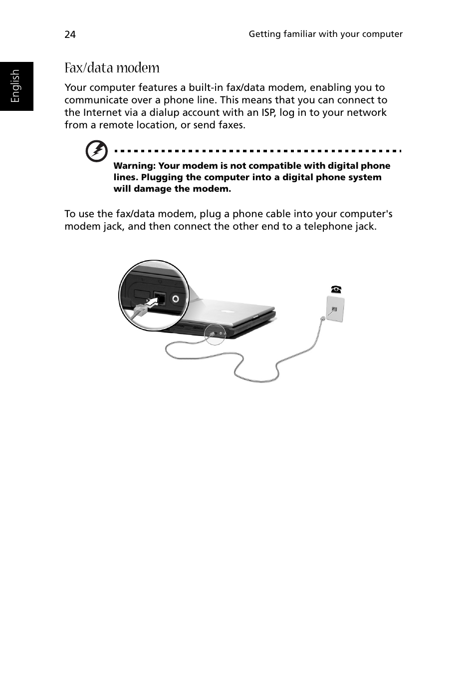 Fax/data modem | Acer 1510 Series User Manual | Page 34 / 99