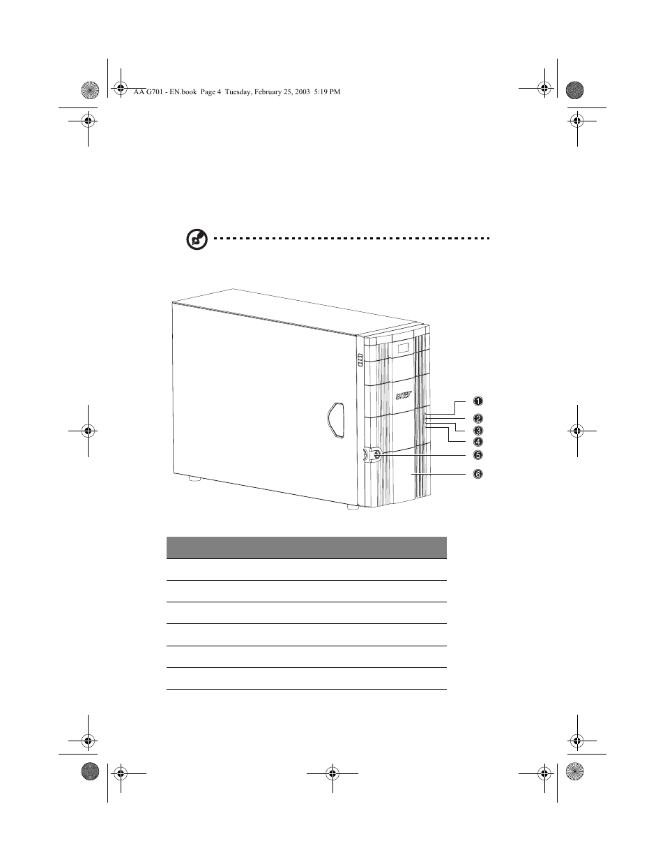 External and internal structure, Front bezel | Acer Altos G700 series User Manual | Page 14 / 124