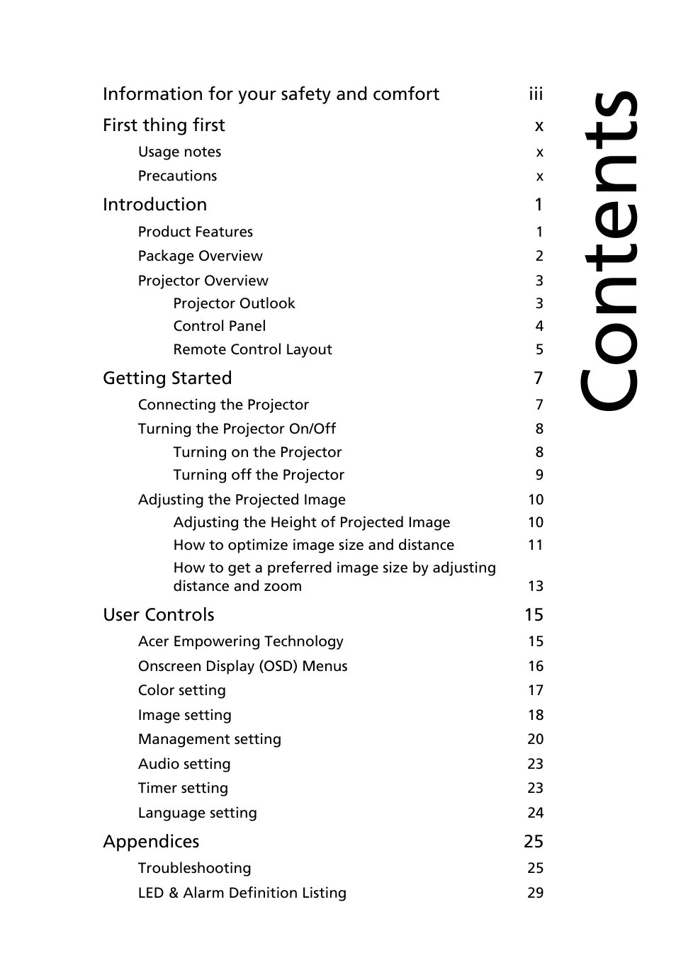 Acer P3250 Series User Manual | Page 11 / 53